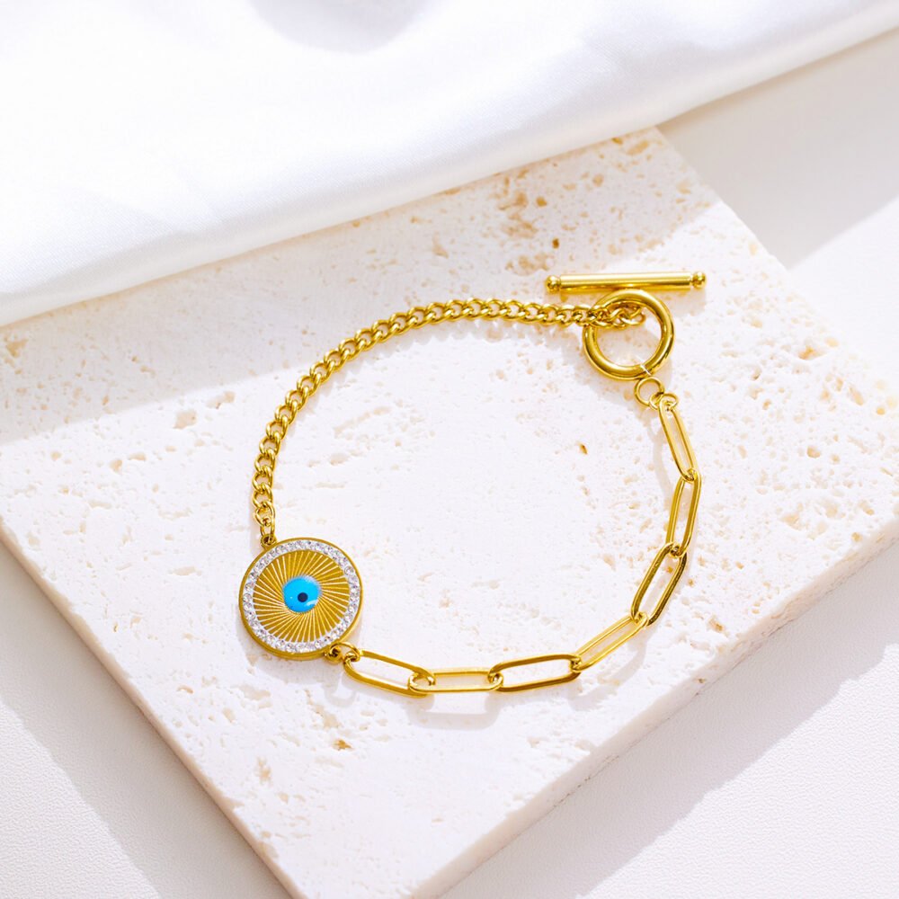 Stainless Steel Devil'S Eye Roman Round Plate Bracelets - Image 2