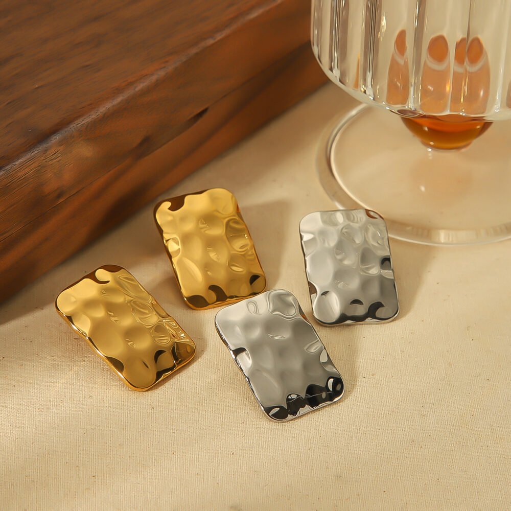 Stainless Steel Hammer Pattern Earrings - Image 4