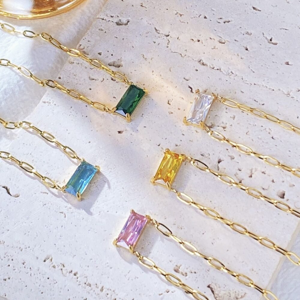 Colored Rock Sugar Small Square Zircon Necklaces - Image 2