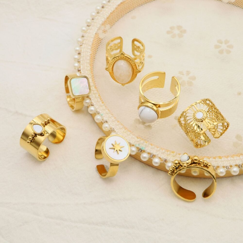 Natural Stone Shell Star Adjustable Ring - Image 3