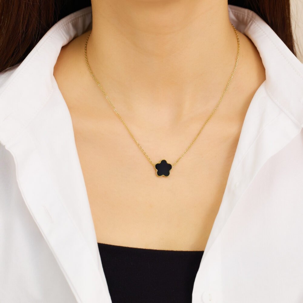 Stainless Steel Flower Double-Sided Five-Leaf Flower Necklaces - Image 4
