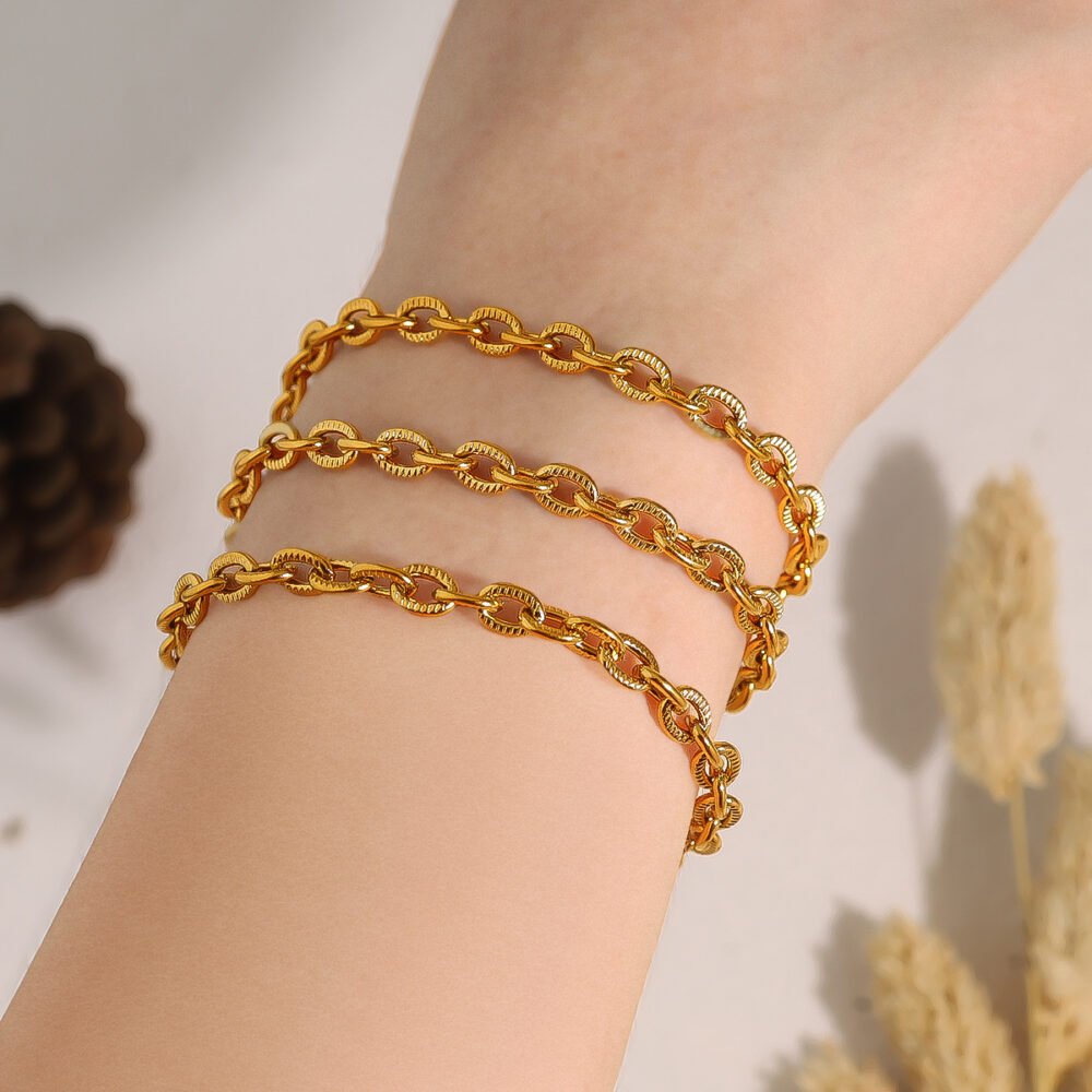 18K Gold Cross Thick Stainless Steel Bracelet