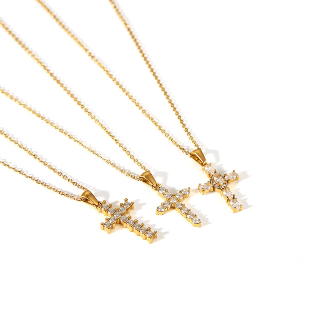 Stainless Steel Cross Inlaid Zircon Necklace - Image 5
