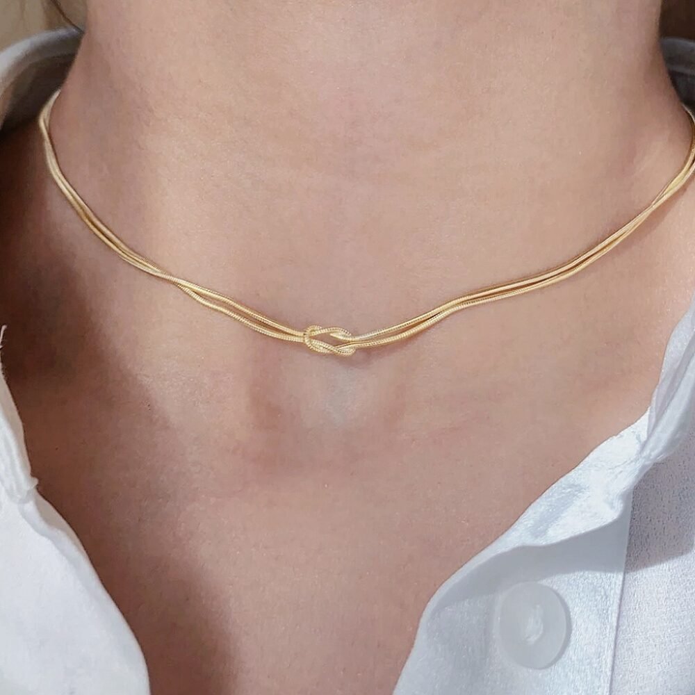 Knotted round snake chain Necklace couple snake bone chain clavicle chain - Image 4