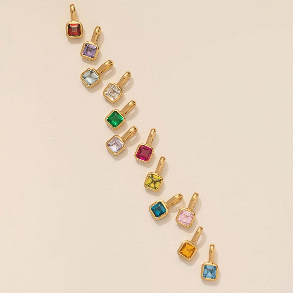 Colorful 12 Birthday Stone Pendant Diy Accessories Necklace Twelve Birthday Stone Square Color Zircon Hanging