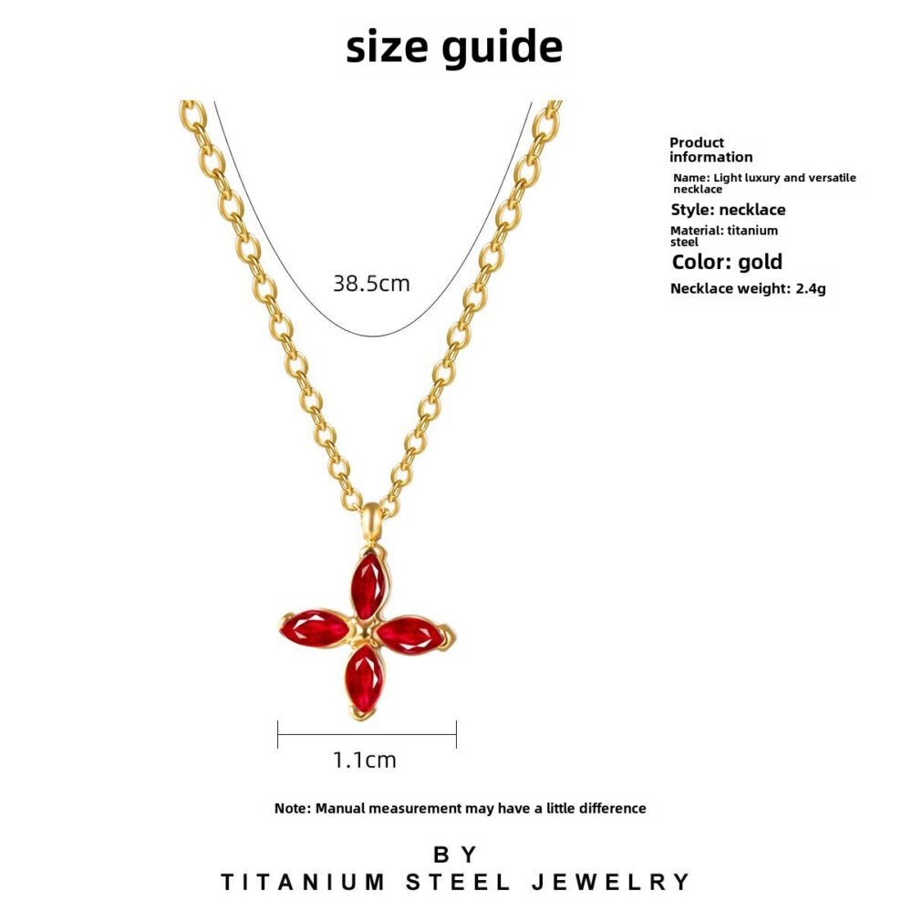 Multi-Color Zircon Four-Leaf Clover Lucky Clover Necklace - Image 4