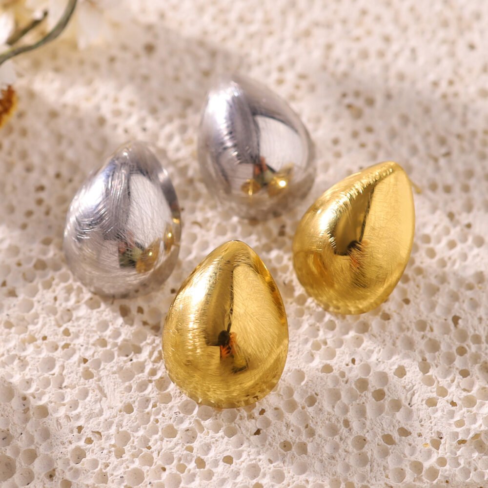 Stainless Steel Water Drop Brushed 18K Gold Earrings - Image 4