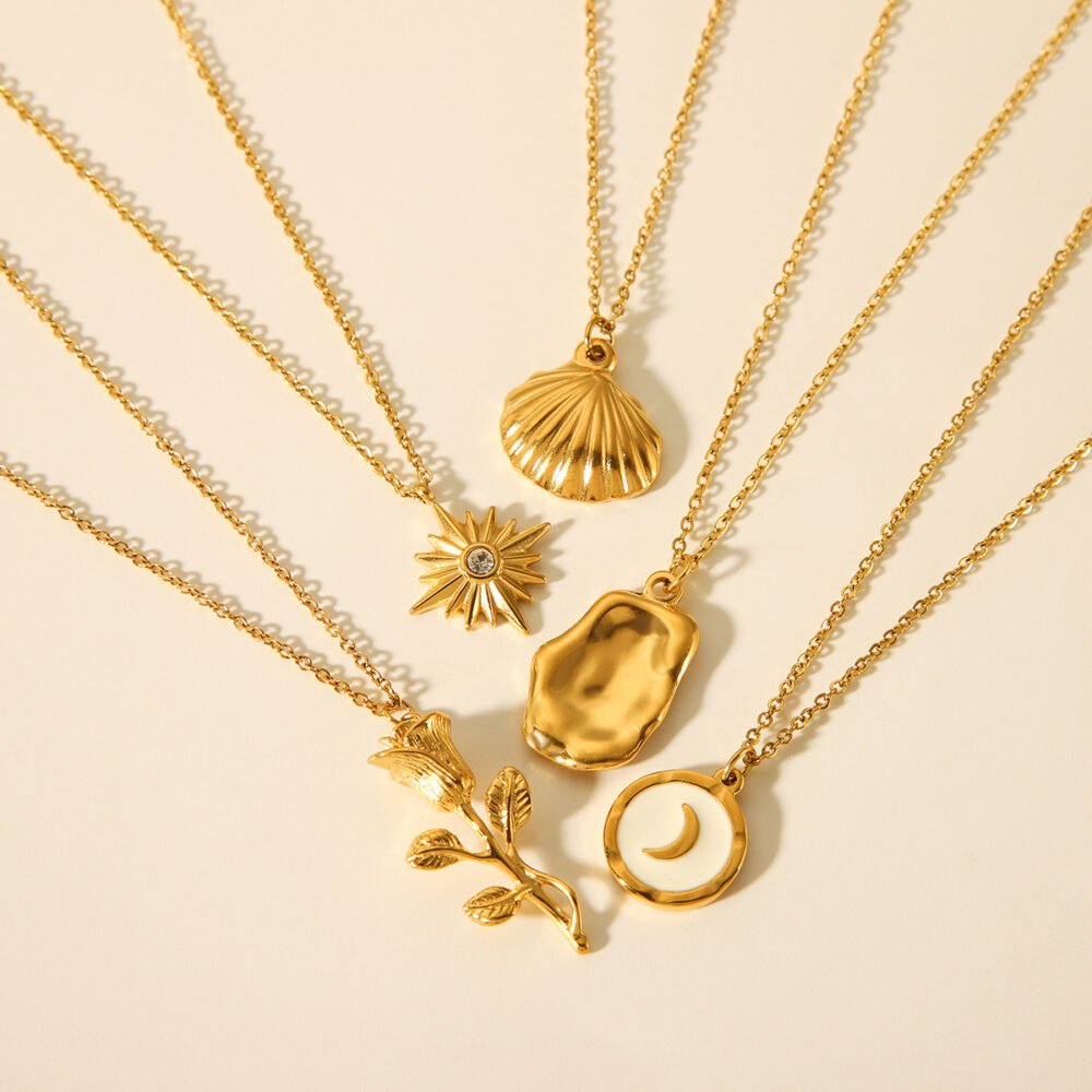 Rose Eight Pointed Star Moon Scallop Necklace - Image 2