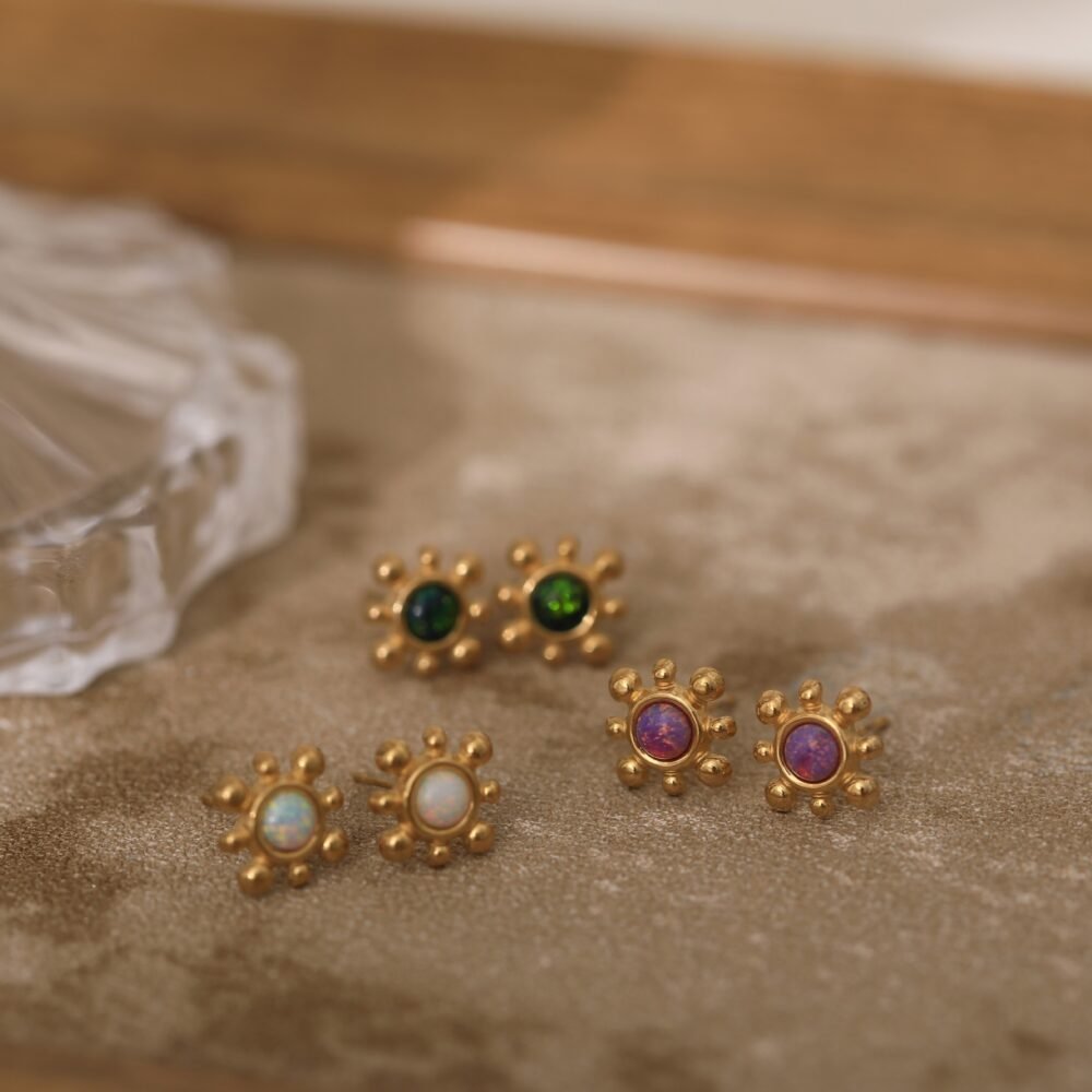 Small Sun Fireworks And Colorful Opal Stone Earrings Necklace Opal - Image 4