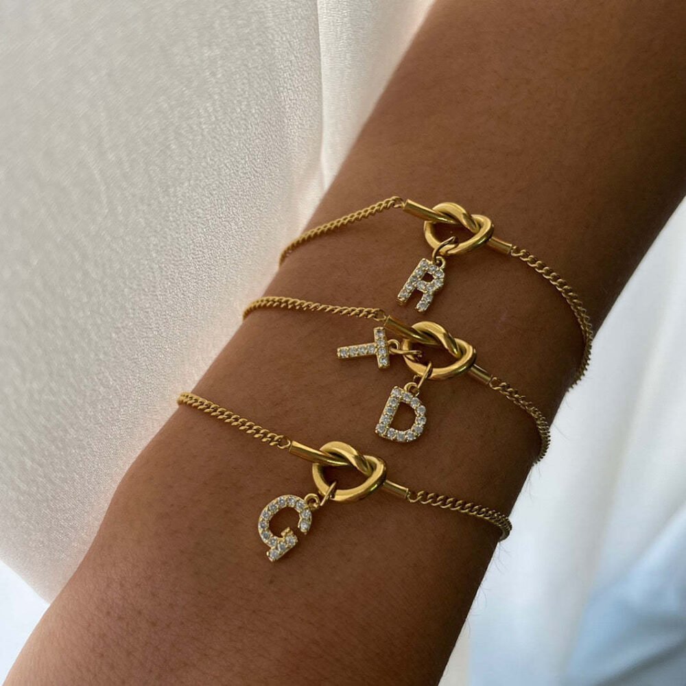 Water Lover Knot Necklace Bracelet 26 Letter Pendant Diy Love Knot Cuban Chain