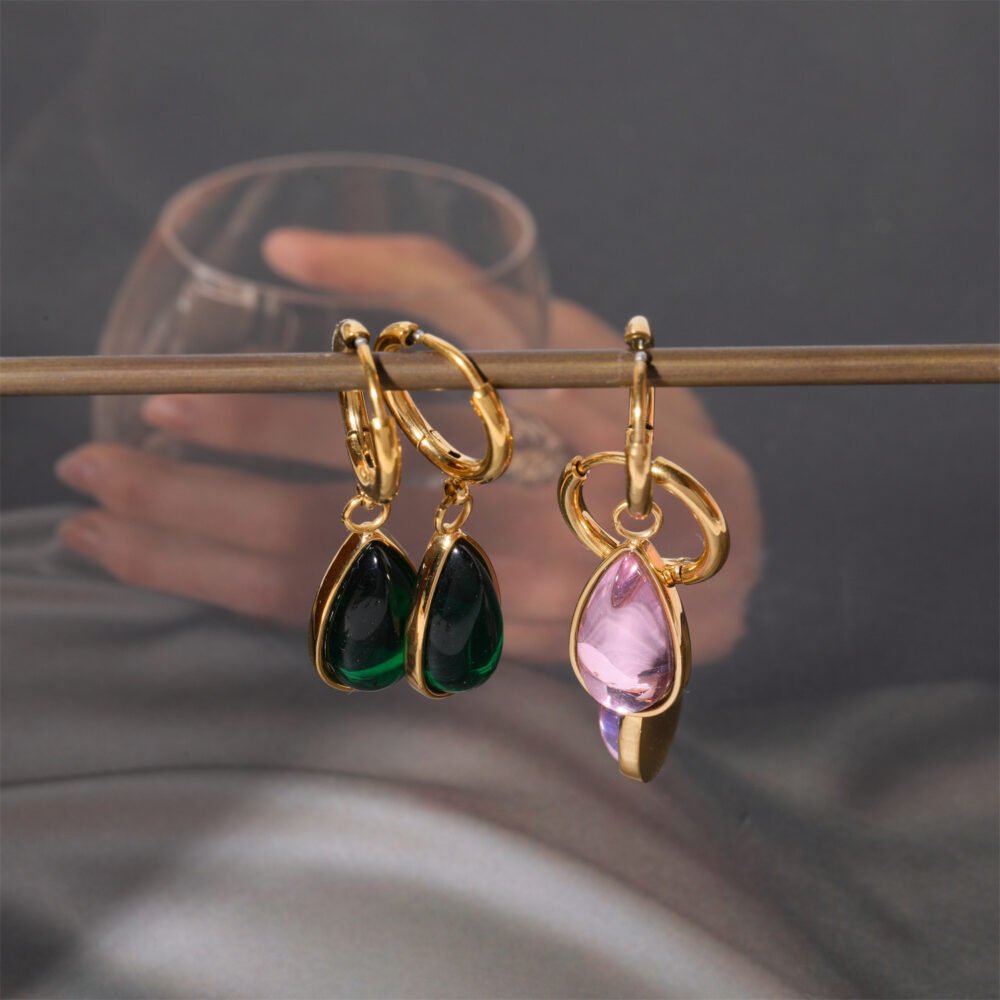 Temperament Water Drop Twelve Birthday Stone Earrings Gold Women - Image 4