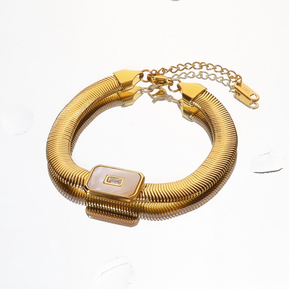 Shell Diamond Natural Stone Snake Bone Chain Bangle - Image 3