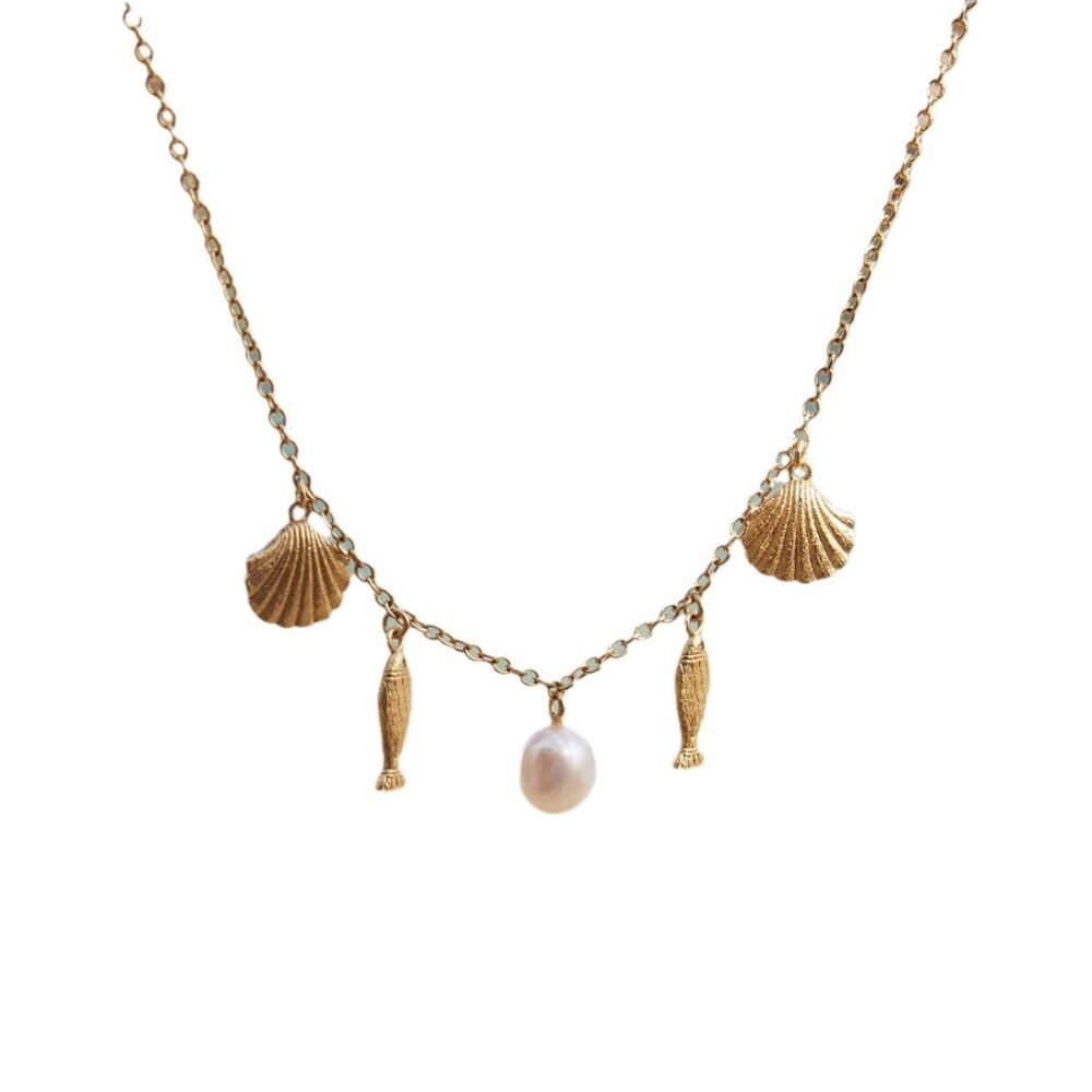 Summer Beach Shell Pearl Fish Chain Necklace - Image 5