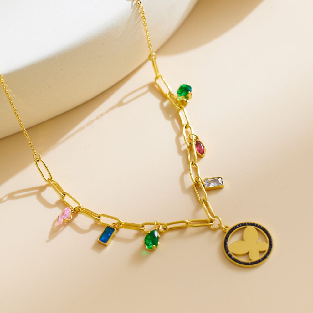 Butterfly Colored Zircon Stainless Steel Necklaces - Image 2