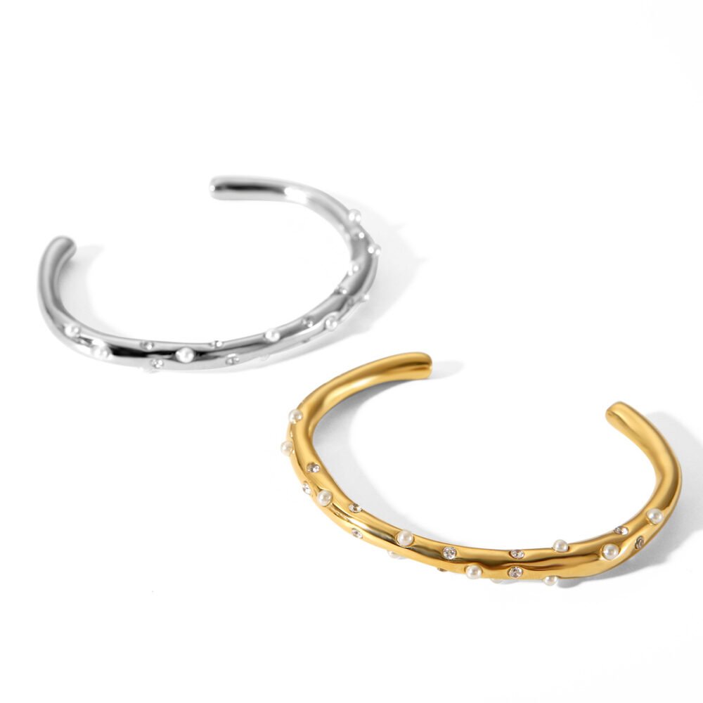 Cross Inlay Of Pearl Zircon Bangle - Image 5
