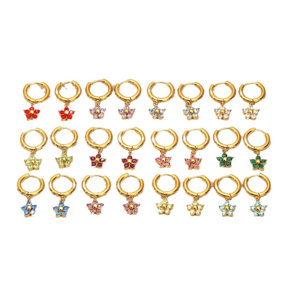 December Birthstone Flower Color Rhinestone Round Earrings - Image 5