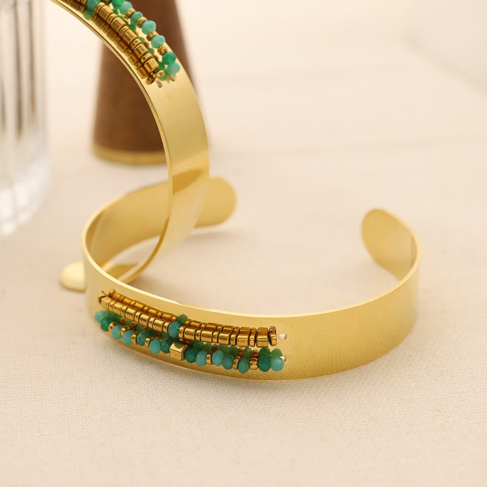 C-Shaped Natural Stone Stainless Steel Bracelet - Image 2