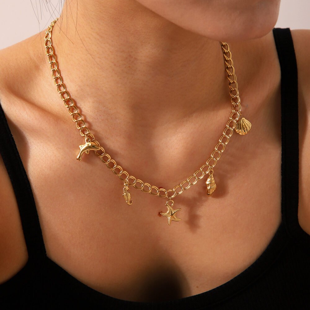 Ocean Stainless Steel Starfish Shell Necklace
