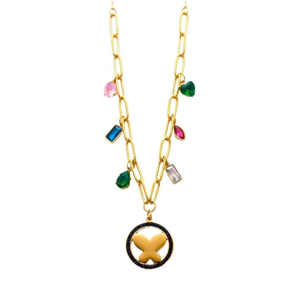 Butterfly Colored Zircon Stainless Steel Necklaces - Image 5