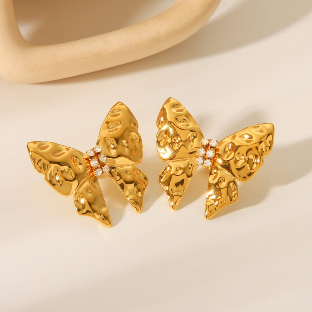 Stainless Steel Hammer Pattern Butterfly Earrings