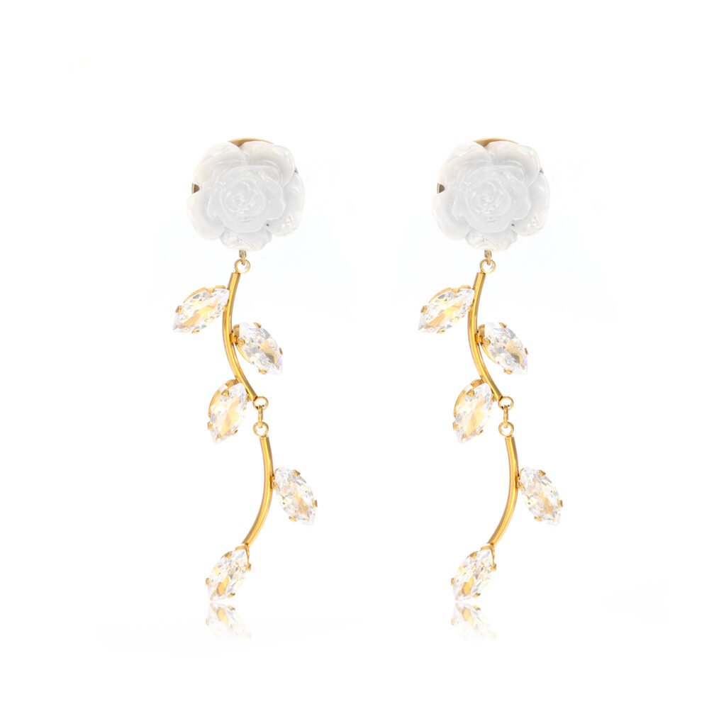White Rose Classical Sweet Flower Earrings - Image 5