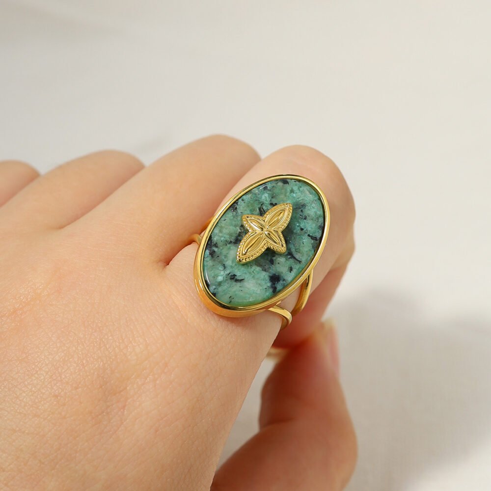 Star Open Green Oil Drop Ring