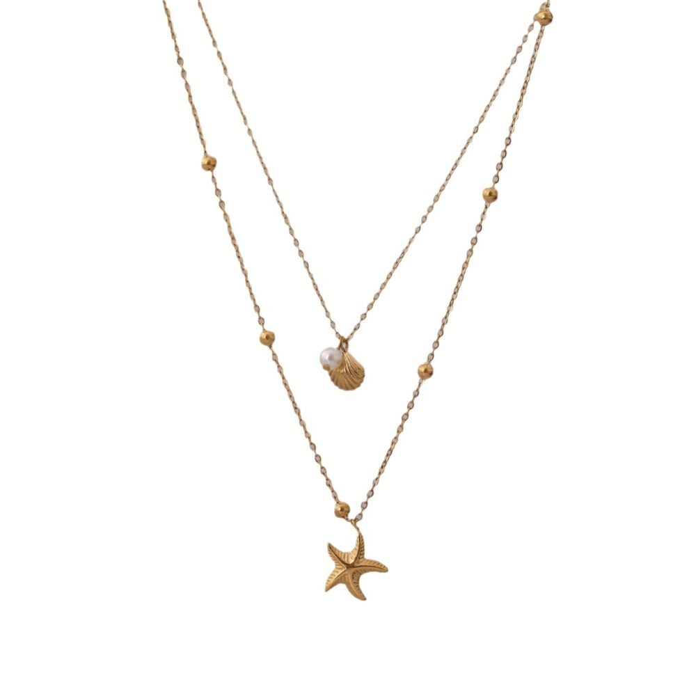 Double-Layer Starfish Shell Summer Vacation Chain Stacked Necklace - Image 5