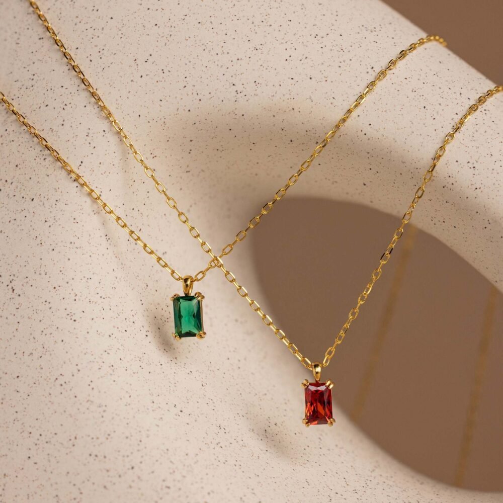 Necklace Rectangular December Birthstone Pendant Colorful Zircon Chain - Image 3