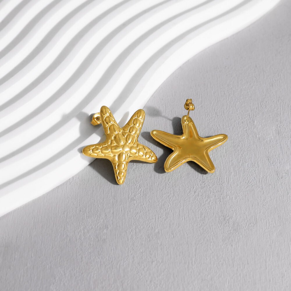 Marine Life Beach Five Pointed Starfish Hollow Earrings - Image 4