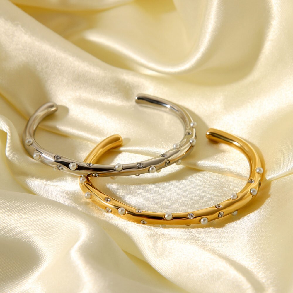 Cross Inlay Of Pearl Zircon Bangle - Image 4