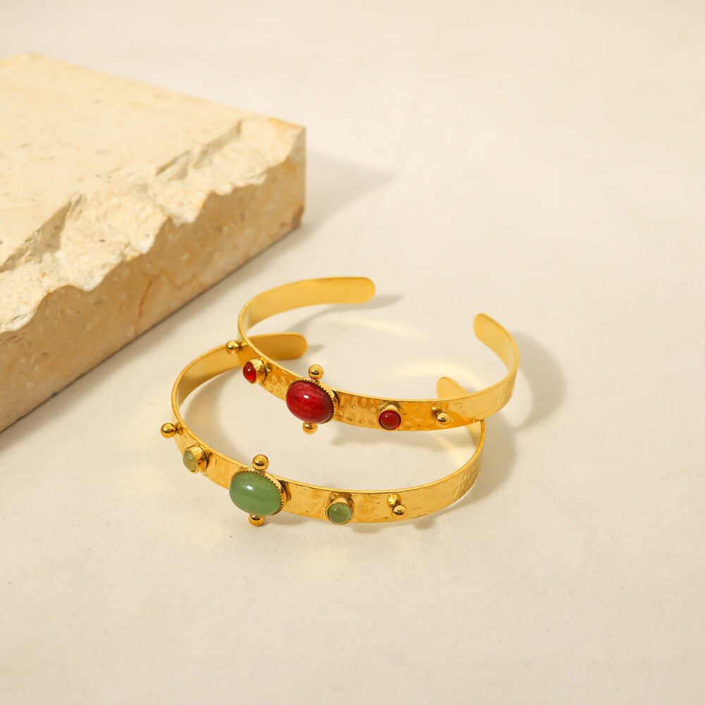 Red Stone Green Aventurine Natural Stone Bangle - Image 4