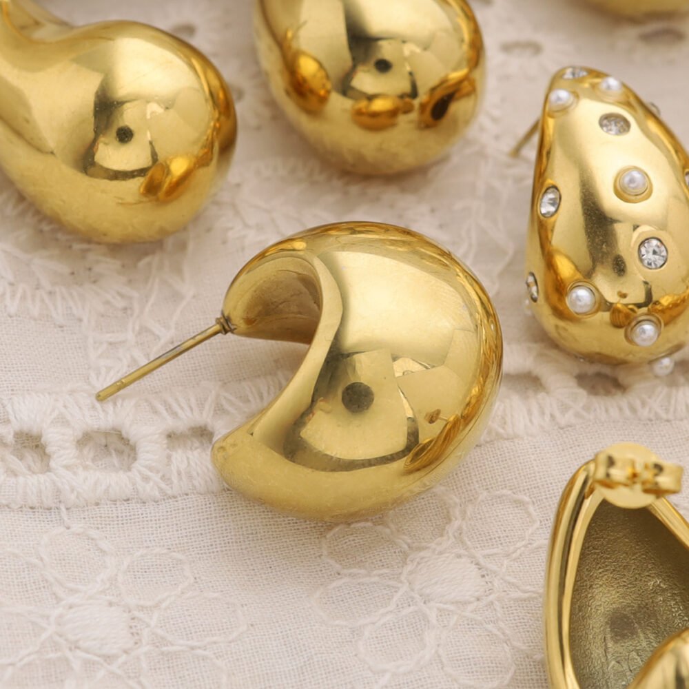 18K Gold Water Drop Earrings Chubby Earrings - Image 3