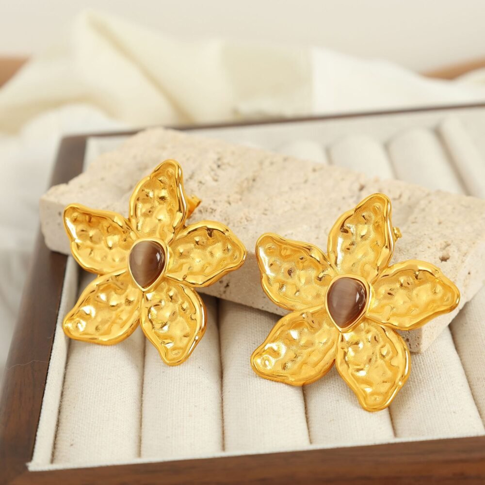 Flower Tiger Eye Stone Earrings