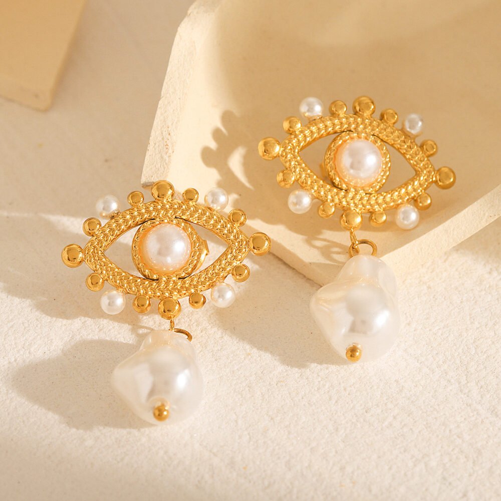 Devil'S Eye Pearl Stainless Steel Earrings