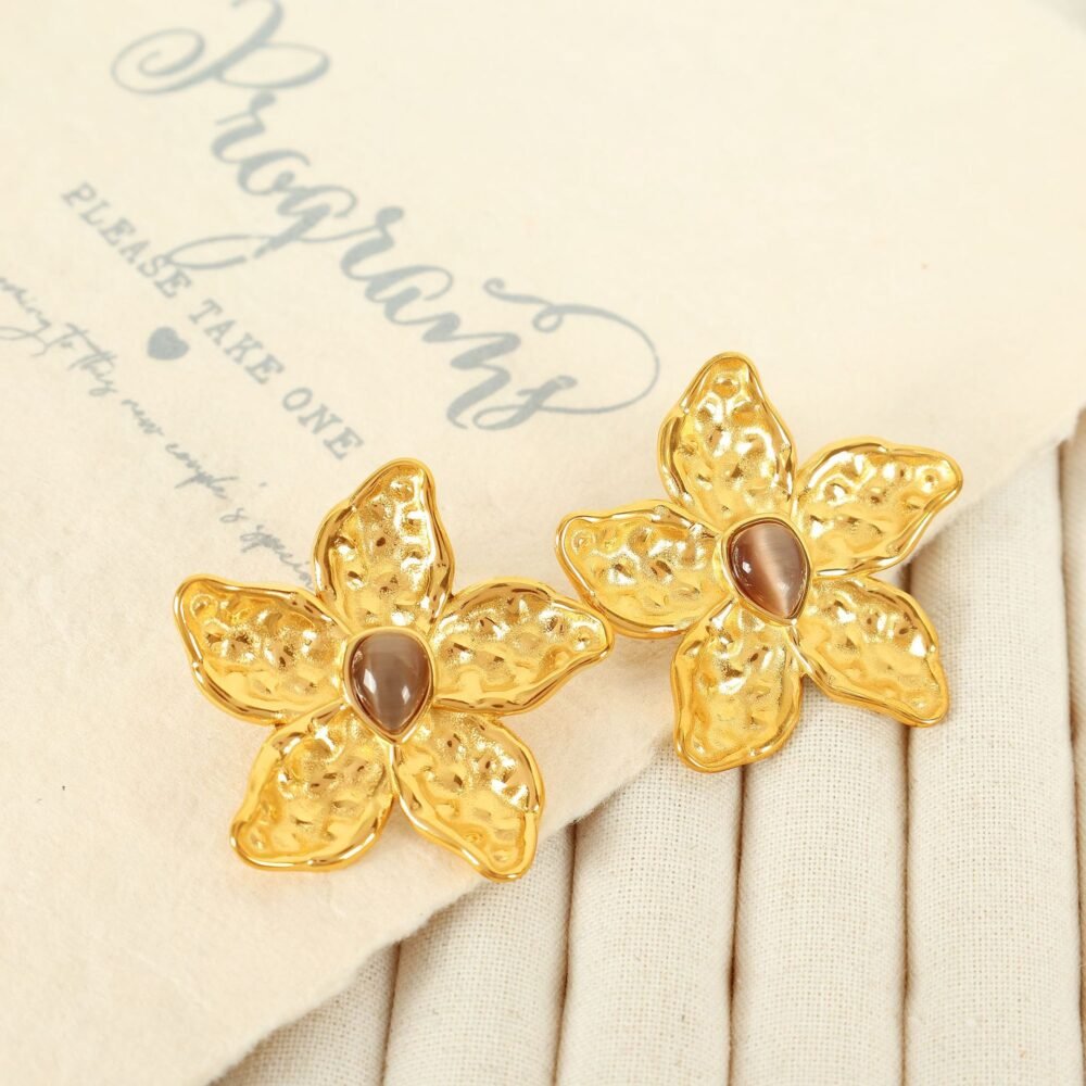 Flower Tiger Eye Stone Earrings - Image 3