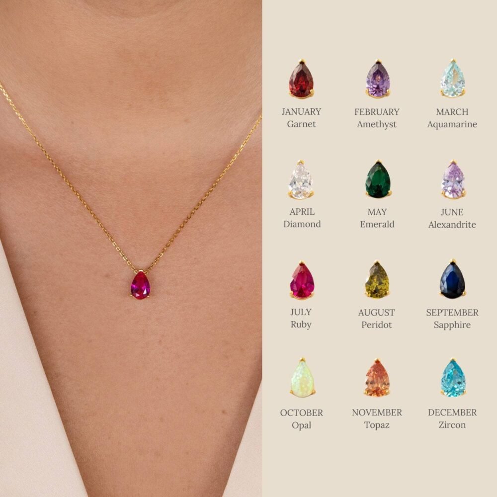 Pear-Shaped Water Drop Zircon December Birthday Stone Birthstone Necklace - Image 3