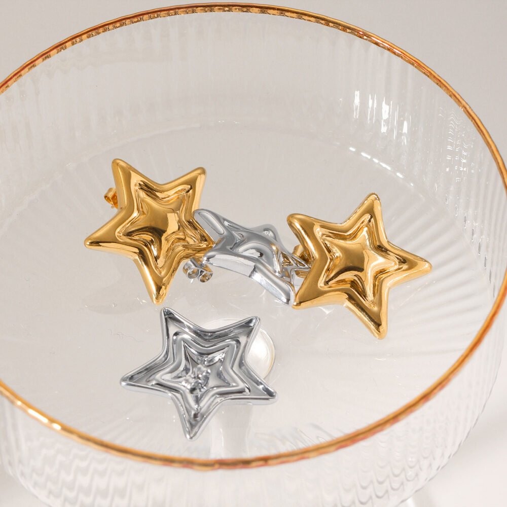 Stainless Steel Concave And Convex Stars Earrings - Image 3
