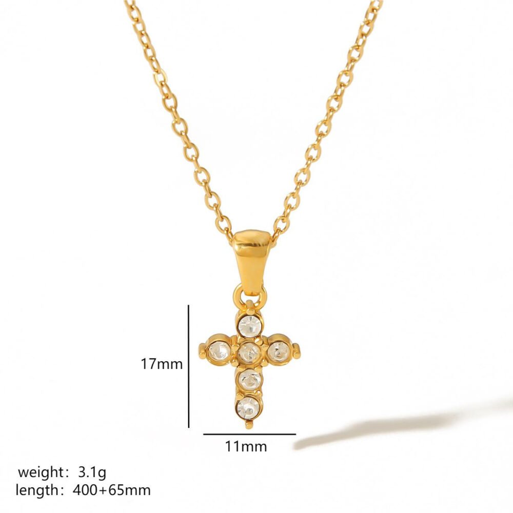 Stainless Steel Cross Inlaid Zircon Pendant Necklace - Image 5