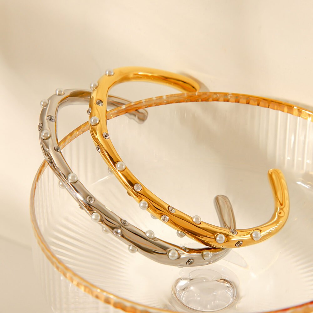 Cross Inlay Of Pearl Zircon Bangle