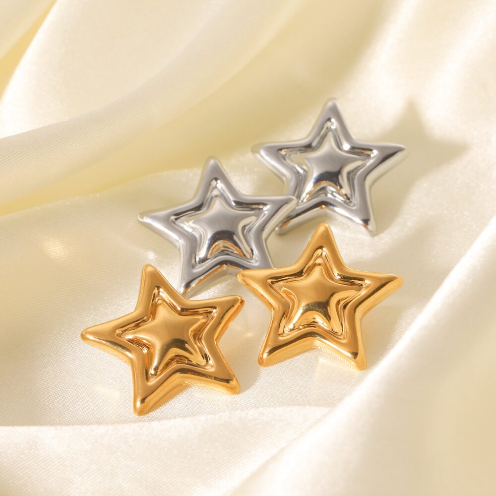 Stainless Steel Concave And Convex Stars Earrings