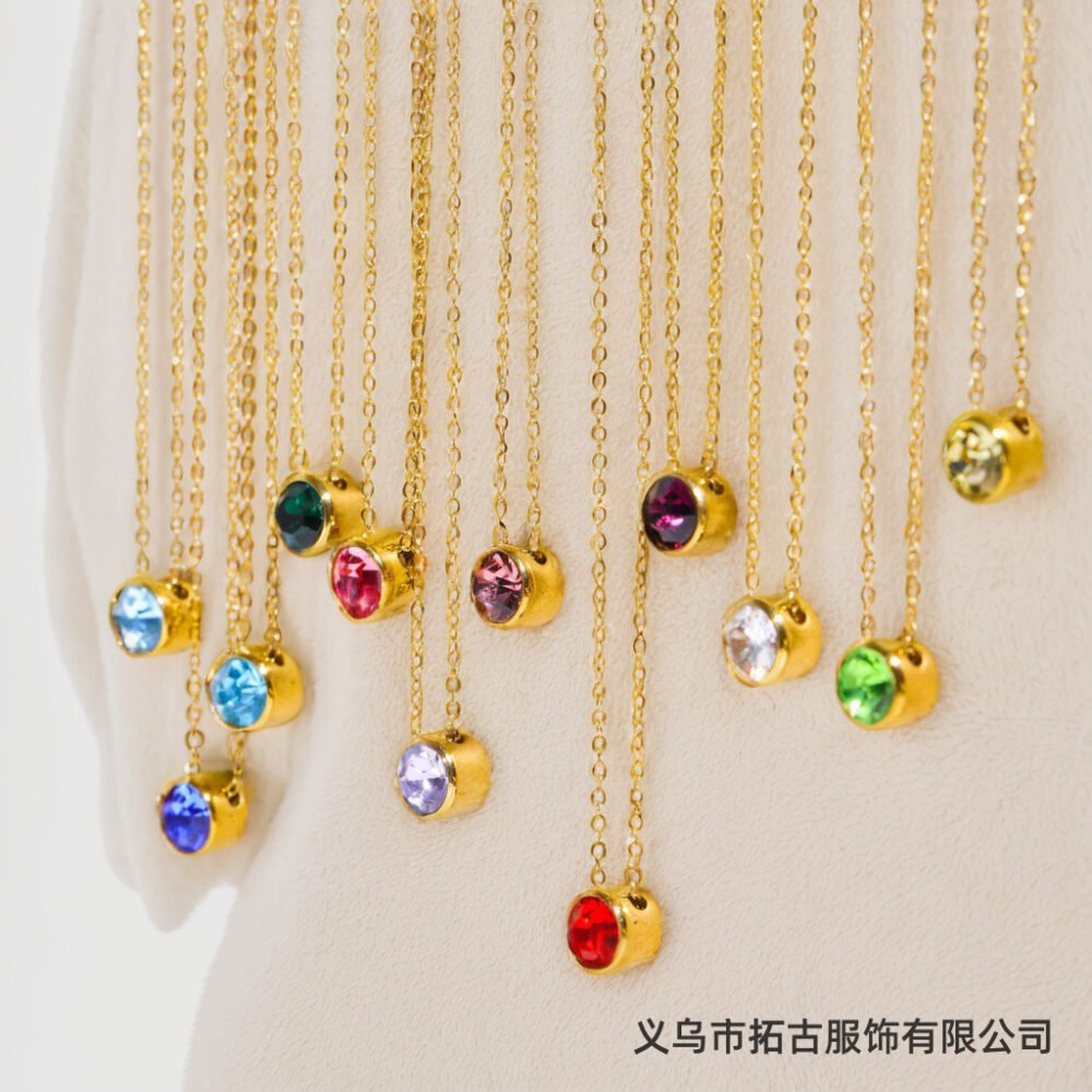 December birthstone necklace round perforated zircon necklace pendant - Image 2