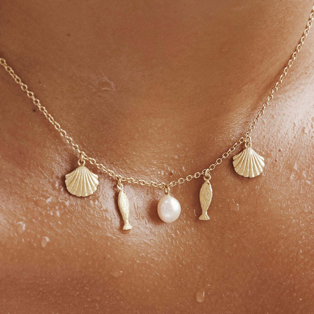 Summer Beach Shell Pearl Fish Chain Necklace