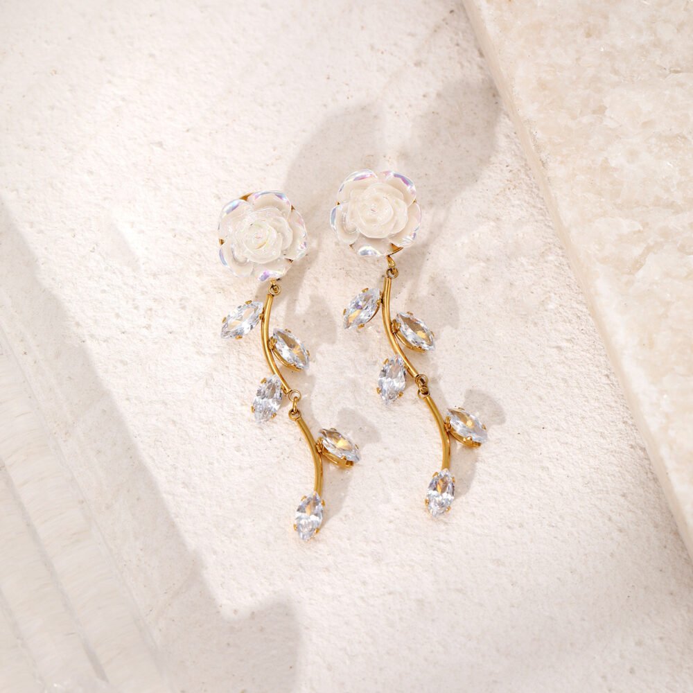 White Rose Classical Sweet Flower Earrings - Image 4