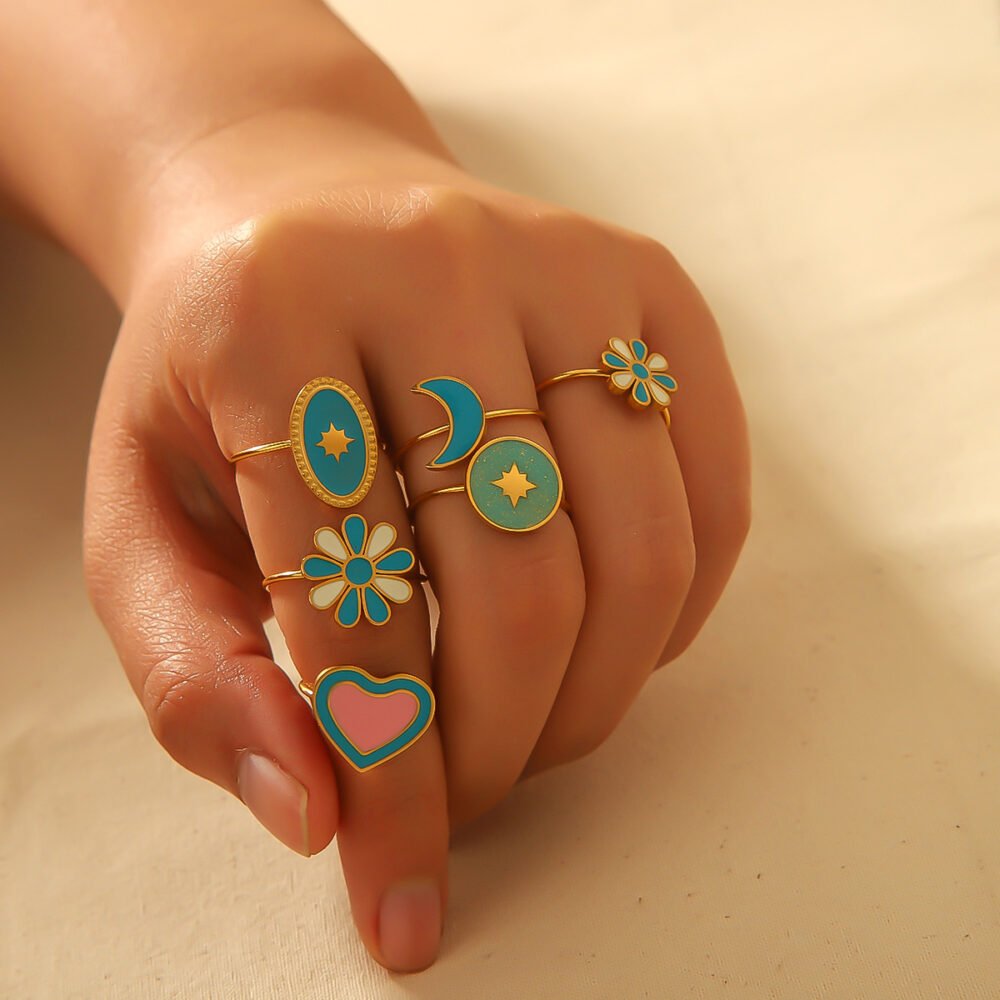 Drop Oil Love Flower Stainless Steel Ring