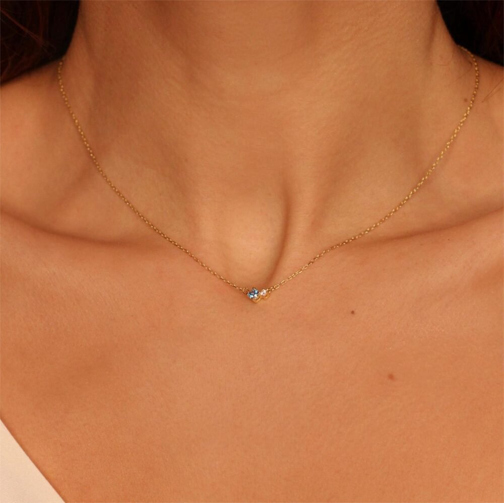 12 Birth Stone Birth Stone Zircon Necklace Clarbone Chain Necklace - Image 4