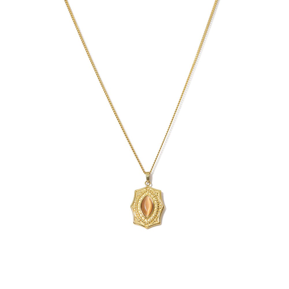 18K Gold Necklace Palace Natural Stone Pendant Chain - Image 5