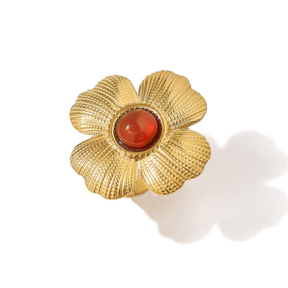Flower Natural Stone 18K Gold Petal Ring - Image 5