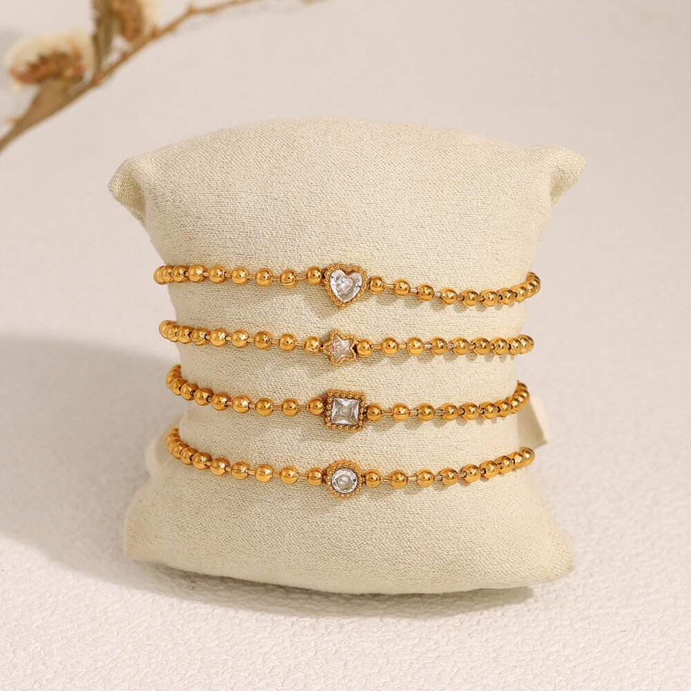 Stacked Small Gold Beads Stainless Steel Five-Pointed Star Heart Bracelet - Image 2
