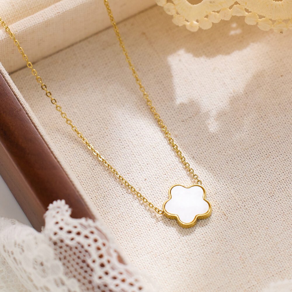 Stainless Steel Flower Double-Sided Five-Leaf Flower Necklaces - Image 2