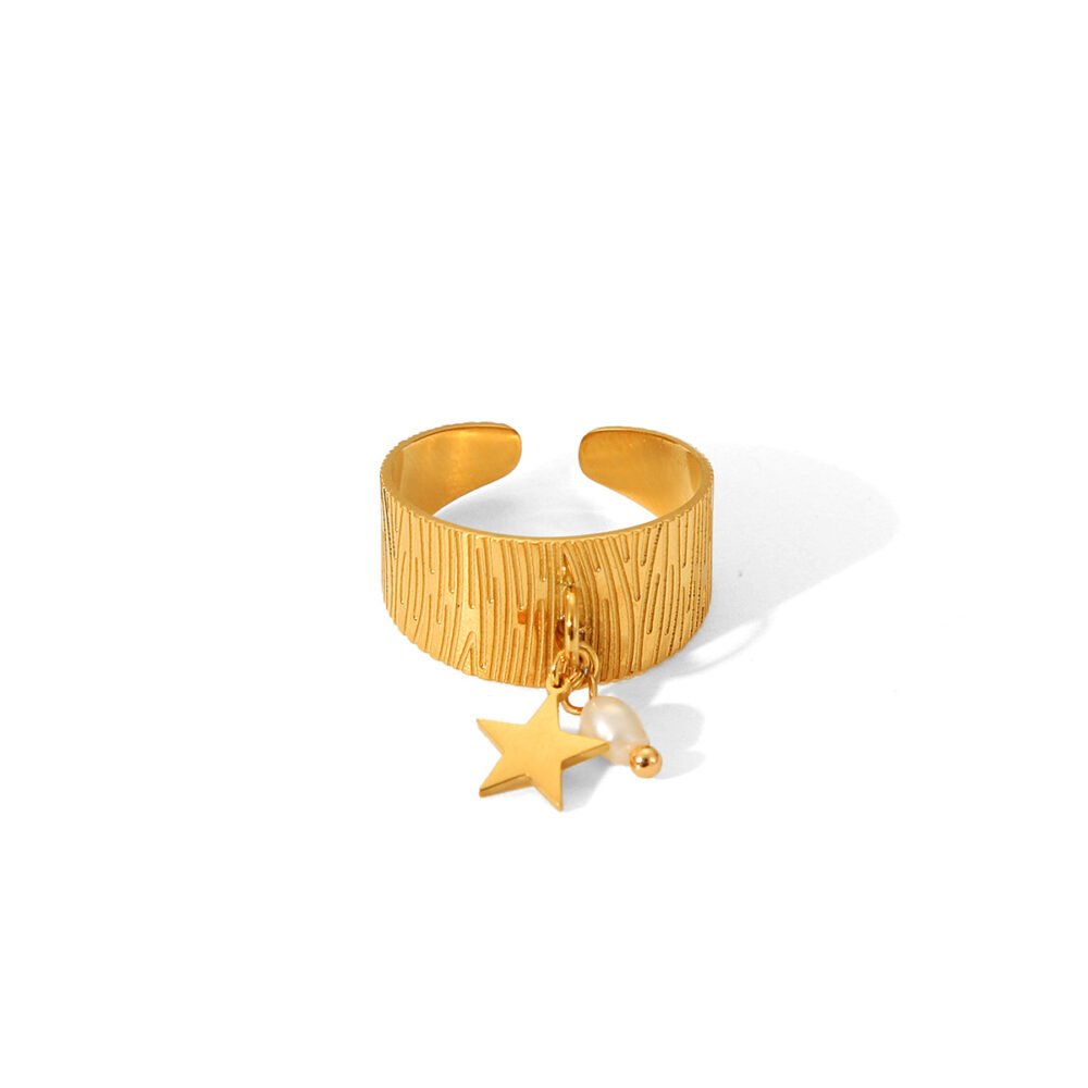 Stainless Steel Open Freshwater Pearl Star Ring - Image 5